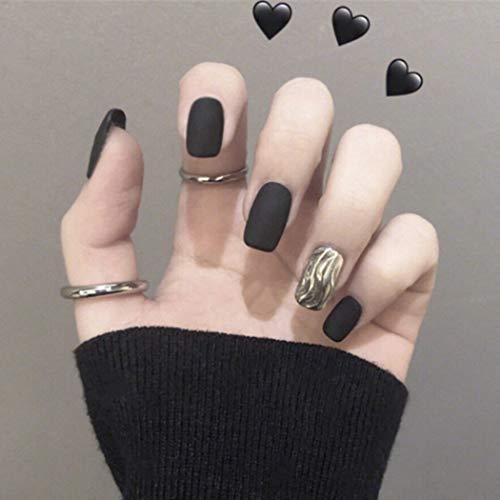 Mayelia Uñas Postizas Mate Uñas Postizas negras 24 Piezas Cubierta Completa Artes Arcílicas Prensa cuadrada larga en Uñas para Mujeres y Niñas