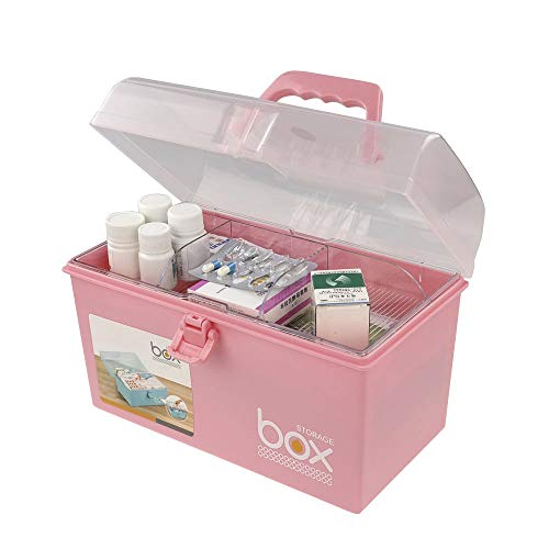 Mayish Botiquin de Primeros Auxilios Pequeño Caja de Medicamentos Botiquin Medico Caja Maquillaje Botiquín Metalico Caja Metalica de Plástico Pequeña Con Tapa, Color Rosa, 1 Paquete