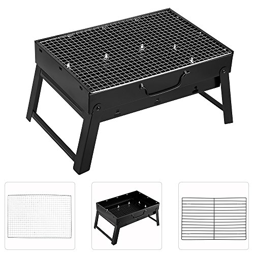 Mbuynow Barbacoa de Carbón Portátil con Parrillas y Pies Plegables para BBQ, Picnic, Acampadas, Camping (para 4-6 Persona)