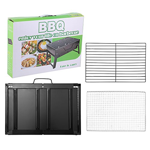 Mbuynow Barbacoa de Carbón Portátil con Parrillas y Pies Plegables para BBQ, Picnic, Acampadas, Camping (para 4-6 Persona)