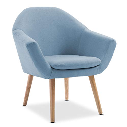 Mc Haus NAVIAN - Sillón Nórdico Escandinavo de color Azul, butaca comedor salón dormitorio, sillón acolchado con Reposabrazos y patas de madera 47x74x76cm