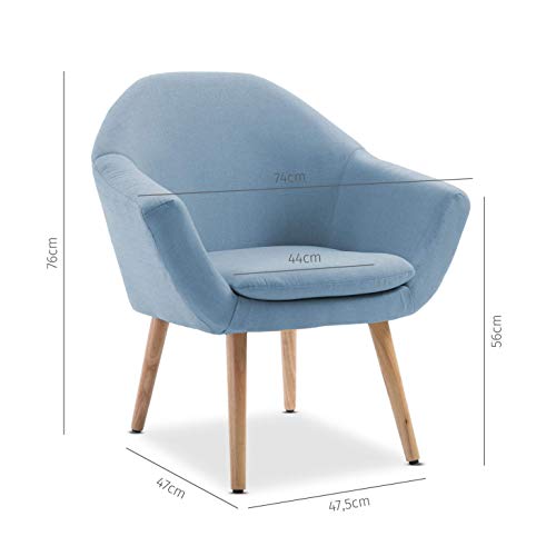 Mc Haus NAVIAN - Sillón Nórdico Escandinavo de color Azul, butaca comedor salón dormitorio, sillón acolchado con Reposabrazos y patas de madera 47x74x76cm