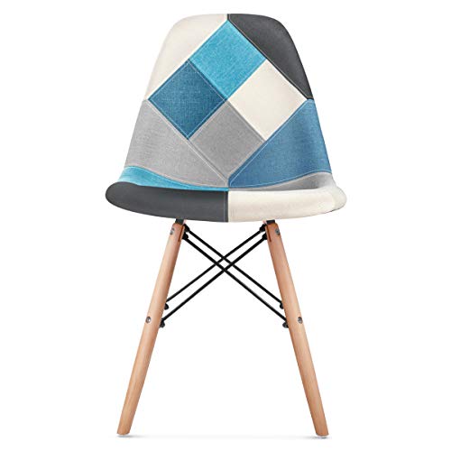 Mc Haus SENA Patchwork - Pack 2 Sillas comedor vintage patchwork tower multicolor azul diseño tapizado sillas salon estilo retro diseño tower 49x46x84cm