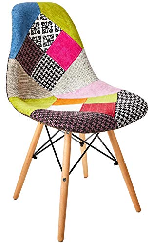 Mc Haus SENA Patchwork - Pack 2 Sillas comedor vintage patchwork tower multicolor rosa diseño tapizado sillas salon estilo retro diseño tower 49x46x84cm