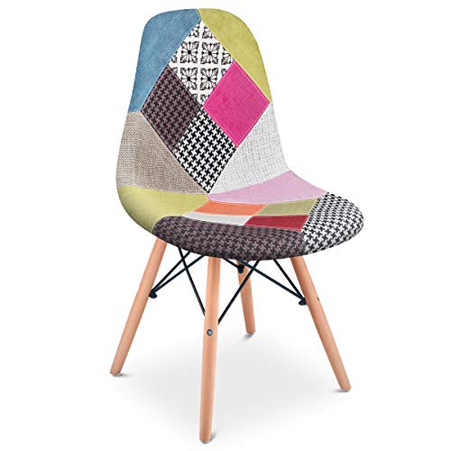 Mc Haus SENA Patchwork - Pack 2 Sillas comedor vintage patchwork tower multicolor rosa diseño tapizado sillas salon estilo retro diseño tower 49x46x84cm