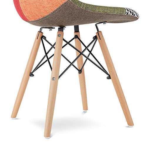 Mc Haus SENA Patchwork - Pack 2 Sillas comedor vintage patchwork tower multicolor verde diseño tapizado sillas salon estilo retro diseño tower 49x46x84cm