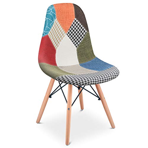 Mc Haus SENA Patchwork - Pack 2 Sillas comedor vintage patchwork tower multicolor verde diseño tapizado sillas salon estilo retro diseño tower 49x46x84cm