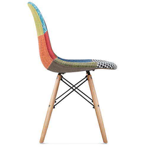 Mc Haus SENA Patchwork - Pack 2 Sillas comedor vintage patchwork tower multicolor verde diseño tapizado sillas salon estilo retro diseño tower 49x46x84cm