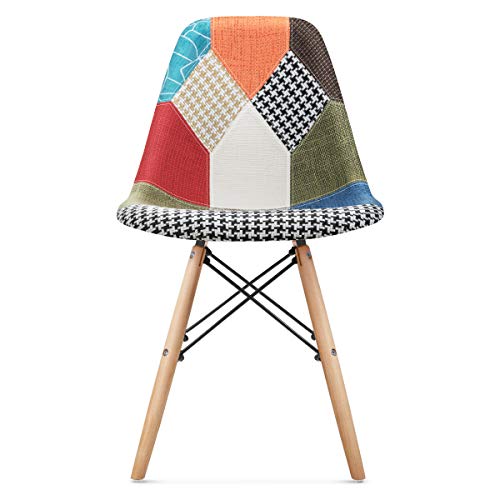 Mc Haus SENA Patchwork - Pack 2 Sillas comedor vintage patchwork tower multicolor verde diseño tapizado sillas salon estilo retro diseño tower 49x46x84cm