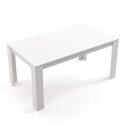 Mc Haus TROTTER - Mesa Comedor Madera Natural Blanca salon, Mesa cocina oficina de Diseño Rectangular con patas de madera lacada 160x90x75cm