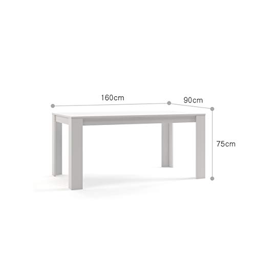 Mc Haus TROTTER - Mesa Comedor Madera Natural Blanca salon, Mesa cocina oficina de Diseño Rectangular con patas de madera lacada 160x90x75cm