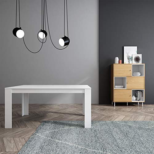 Mc Haus TROTTER - Mesa Comedor Madera Natural Blanca salon, Mesa cocina oficina de Diseño Rectangular con patas de madera lacada 160x90x75cm