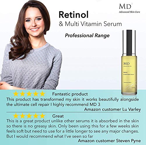 MD3 - Sérum Antiedad con Retinol (2%) y Multivitaminas, para Hombre y Mujer (30 ml)
