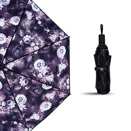 MDD Paraguas de viaje al aire libre Moda Patrón de flor Vinilo de doble capa Protector solar Vibrador solar plegable plegable Parasol soleado de doble uso,C
