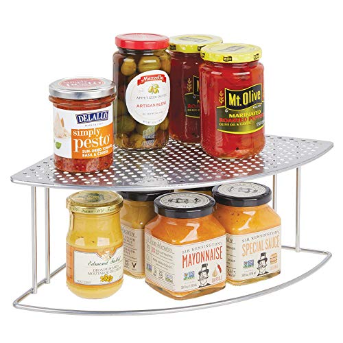 mDesign Balda de cocina – Soporte para platos redondeado para rincones de encimeras e interiores de armarios – Estante separador con dos alturas para aprovechar el espacio al máximo – plateado