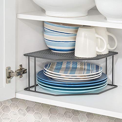 mDesign Baldas de cocina – Soporte para platos para rincones de encimeras e interiores de armarios – Estante separador con dos alturas para aprovechar el espacio al máximo – gris
