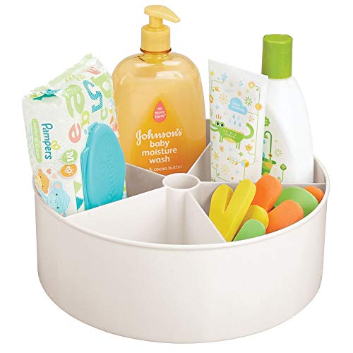 mDesign Bandeja organizadora para el Cuarto Infantil – Organizador de Accesorios con 5 Compartimentos y Bordes Altos – Caja giratoria de plástico para pañales y Otros Accesorios de bebé – Color Crema