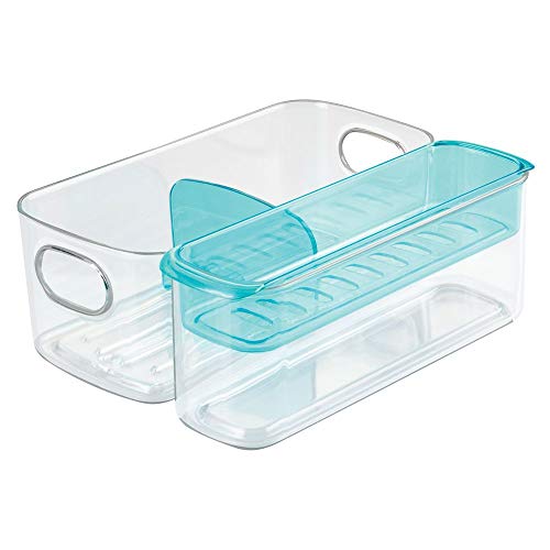 mDesign Caja organizadora para artículos de bebé - Organizador plástico con Compartimentos y Bandeja extraíble - Transparente
