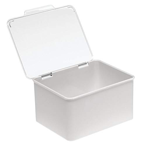mDesign Cajón de plástico sin BPA – Caja con tapa de diseño apilable, ideal para organizar la cocina, la habitación infantil o el baño – Cajas de ordenación multiusos – gris claro y transparente