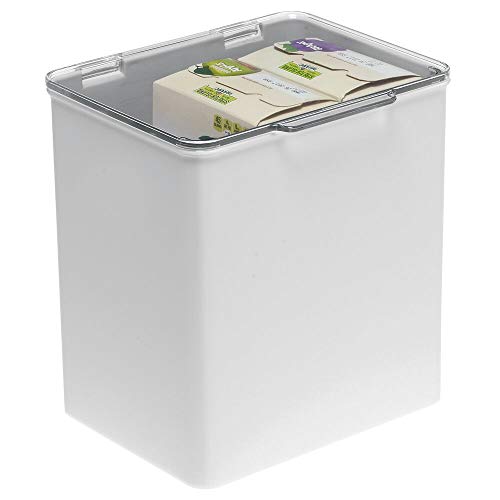 mDesign Cajón de plástico sin BPA – Caja con tapa de diseño apilable, ideal para organizar la cocina, la habitación infantil o el baño – Cajas de ordenación multiusos – gris claro y transparente