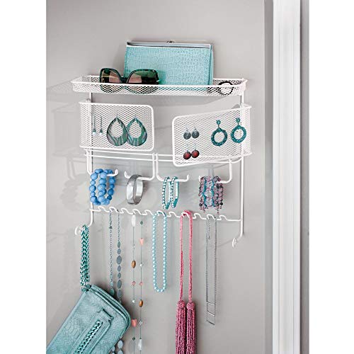 mDesign Colgador de joyas – El perfecto joyero organizador para pendientes y otros accesorios – Colgador ideal para colgar collares o pulseras y organizar bisutería – blanco