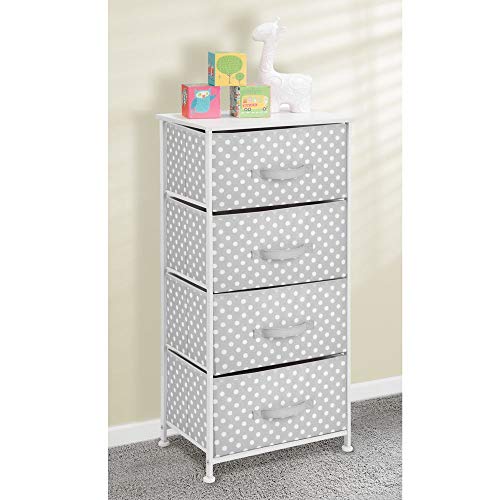 mDesign Cómoda de tela con 4 cajones – Práctico mueble auxiliar de almacenaje para las habitaciones infantiles, los dormitorios, etc. – Preciosa cajonera con cajones de tela – gris/blanco