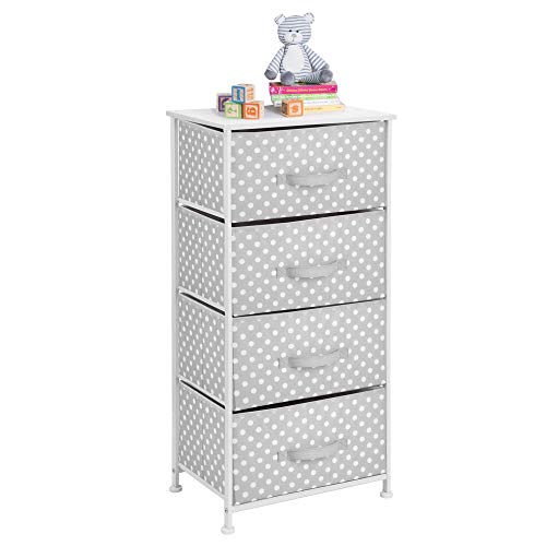 mDesign Cómoda de tela con 4 cajones – Práctico mueble auxiliar de almacenaje para las habitaciones infantiles, los dormitorios, etc. – Preciosa cajonera con cajones de tela – gris/blanco