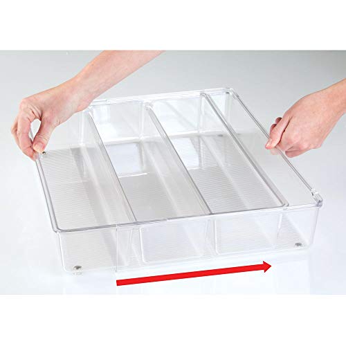 mDesign Cubertero para cajón extensible – Organizador de cubiertos para cajones – Separador de cajones para diversos utensilios de cocina – Color: transparente – 4 compartimentos