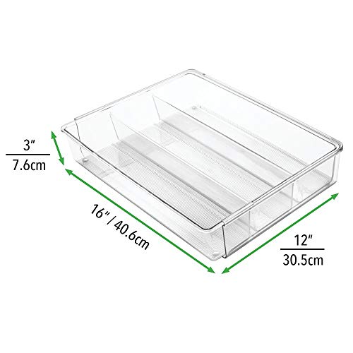 mDesign Cubertero para cajón extensible – Organizador de cubiertos para cajones – Separador de cajones para diversos utensilios de cocina – Color: transparente – 4 compartimentos
