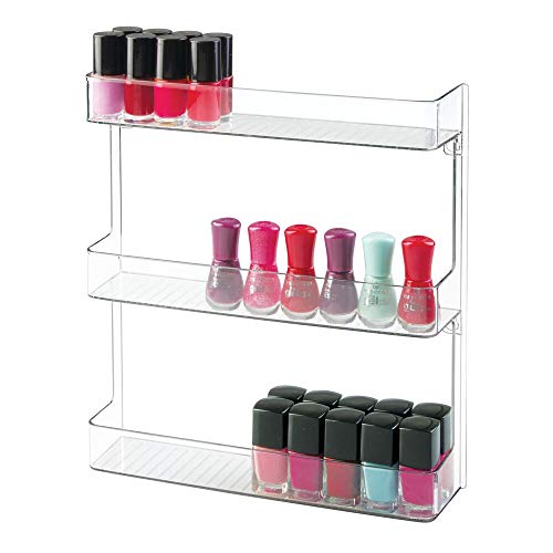 mDesign Estantes para esmaltes de uñas – Elegante organizador de cosméticos para el baño – Prácticos estantes de pared para guardar medicamentos – 3 baldas – Transparente