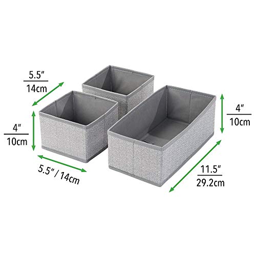 mDesign Juego de 12 cajas organizadoras – Cestas de tela transpirables con diseño de espiga para pañales, baberos, etc. – Versátiles organizadores de cajones para habitación infantil – gris
