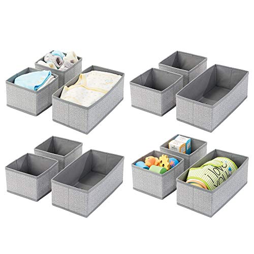 mDesign Juego de 12 cajas organizadoras – Cestas de tela transpirables con diseño de espiga para pañales, baberos, etc. – Versátiles organizadores de cajones para habitación infantil – gris