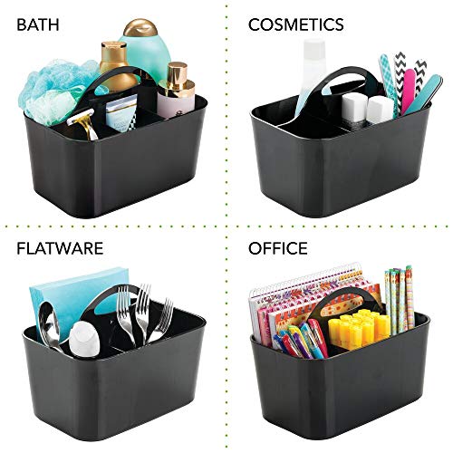 mDesign Juego de 2 cajas de almacenaje con 4 compartimentos – Ideales cestas plásticas resistentes para artículos de limpieza del calzado – Cesto organizador con asa para un transporte fácil – negro