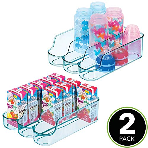 mDesign Juego de 2 cajas de plástico para guardar comida para bebés – Organizador de biberones pequeño con 3 compartimentos – Caja organizadora abierta para alimentos y cosmética – azul mar