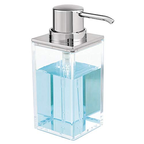 mDesign Juego de 2 dosificadores de jabón recargables – Útil dispensador de jabón líquido de aprox. 300 ml – Elegante dispensador de jabón de manos de plástico para el baño – transparente/plateado