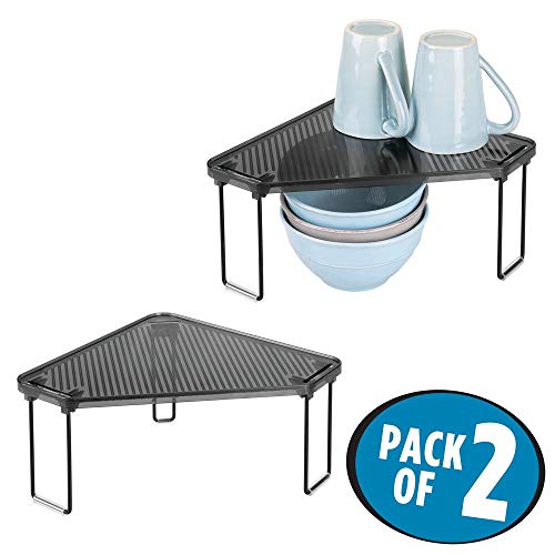 mDesign Juego de 2 estantes de cocina – Soporte para platos para encimera o interiores de armarios – Organizador de armarios de cocina, ideales para aprovechar el espacio – negro/gris humo