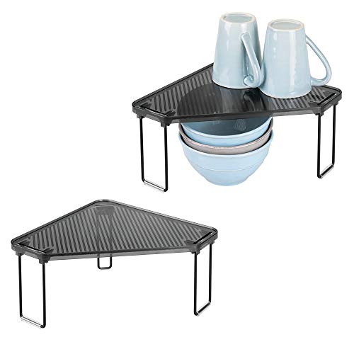 mDesign Juego de 2 estantes de cocina – Soporte para platos para encimera o interiores de armarios – Organizador de armarios de cocina, ideales para aprovechar el espacio – negro/gris humo
