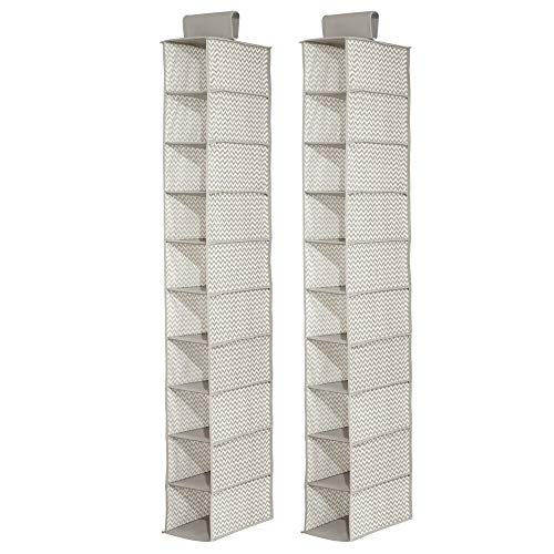 mDesign Juego de 2 muebles zapateros para colgar – Organizador de zapatos para armario con 10 compartimentos - Estanterías para zapatos, bolsos o carteras – Color taupé/natural