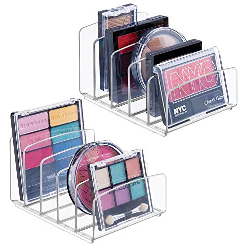 mDesign Juego de 2 organizadores de cosméticos – Caja organizadora con cinco compartimentos para maquillaje, esmalte de uñas y productos de belleza – El organizador de maquillaje ideal – transparente