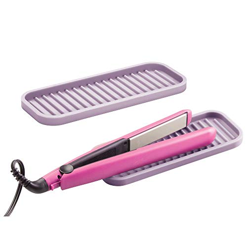 mDesign Juego de 2 Protectores de Silicona para Plancha del Pelo o tenacillas – Práctico tapete Protector para el Lavabo – Alfombrilla Protectora para aparatos de peluquería Calientes – Lila Claro