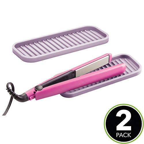 mDesign Juego de 2 Protectores de Silicona para Plancha del Pelo o tenacillas – Práctico tapete Protector para el Lavabo – Alfombrilla Protectora para aparatos de peluquería Calientes – Lila Claro