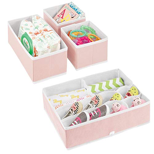 mDesign Juego de 4 Cajas organizadoras para Cuarto Infantil – Elegantes cestas de Tela de Diferentes tamaños – Organizadores para armarios de Fibra sintética Transpirable – Rosa Claro/Blanco