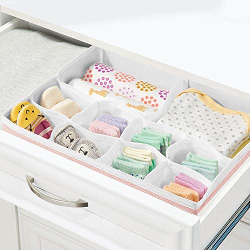 mDesign Juego de 4 Cajas organizadoras para Cuarto Infantil – Elegantes cestas de Tela de Diferentes tamaños – Organizadores para armarios de Fibra sintética Transpirable – Rosa Claro/Blanco