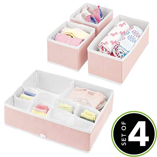mDesign Juego de 4 Cajas organizadoras para Cuarto Infantil – Elegantes cestas de Tela de Diferentes tamaños – Organizadores para armarios de Fibra sintética Transpirable – Rosa Claro/Blanco