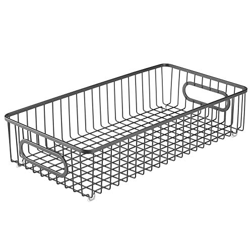 mDesign Juego de 4 cestas de metal con asas integradas – Cesto de alambre ancho con atractivo diseño de rejilla – Organizador de cosméticos para el baño – gris oscuro