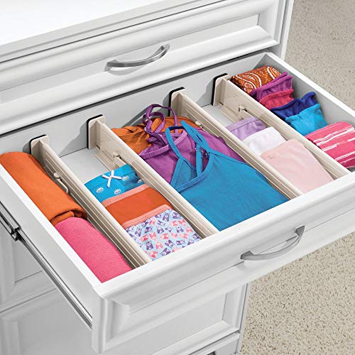 mDesign Juego de 4 separadores de cajones Regulables – Práctico Organizador de cajones de plástico para Armario y cómoda – Versátil Divisor de cajones de plástico – Crema/Beige