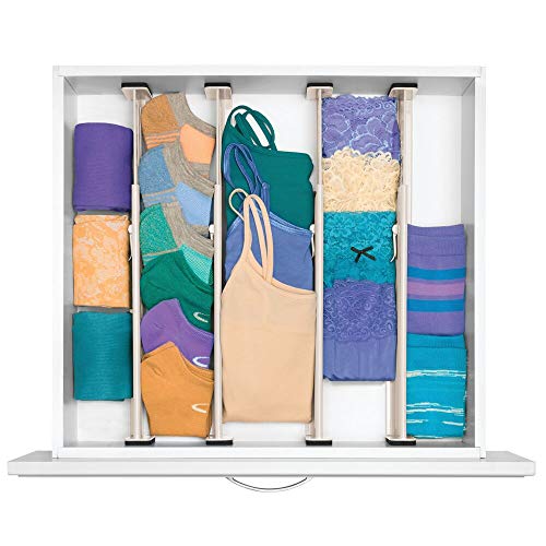 mDesign Juego de 4 separadores de cajones Regulables – Práctico Organizador de cajones de plástico para Armario y cómoda – Versátil Divisor de cajones de plástico – Crema/Beige