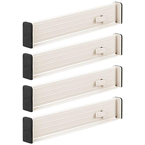 mDesign Juego de 4 separadores de cajones Regulables – Práctico Organizador de cajones de plástico para Armario y cómoda – Versátil Divisor de cajones de plástico – Crema/Beige