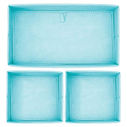 mDesign Juego de 6 Cajas de almacenaje para habitación Infantil, baño, etc. – Cestas organizadoras de Lunares – 6 organizadores de armarios de Fibra sintética en Dos tamaños – Turquesa/Blanco