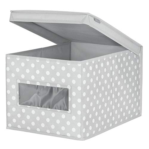 mDesign Juego de 6 Cajas organizadoras apilables – Organizador de armarios Grande para habitación Infantil – Caja con Tapa abatible y Ventana para Guardar Ropa – Gris y Blanco